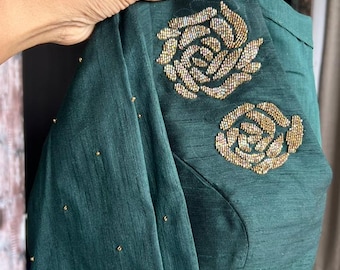 Bottle green handwork blouse