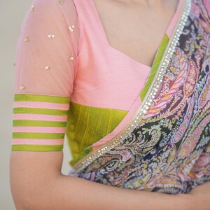 Midnight blue paisleys chiffon saree with hand worked blouse image 4