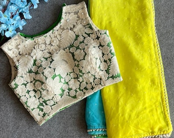 Chinnon multi-sari met borduurwerkblouse