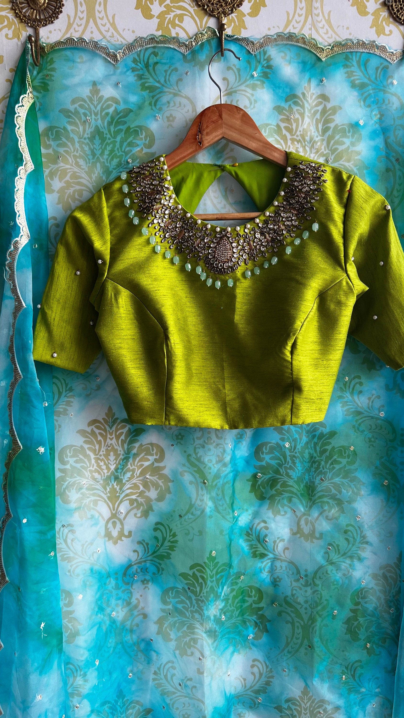 Hand Worked Parrot Green Jewel Neck Blouse - Etsy