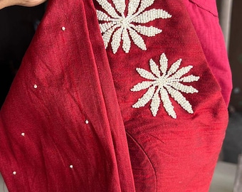Maroon pearl handwork blouse