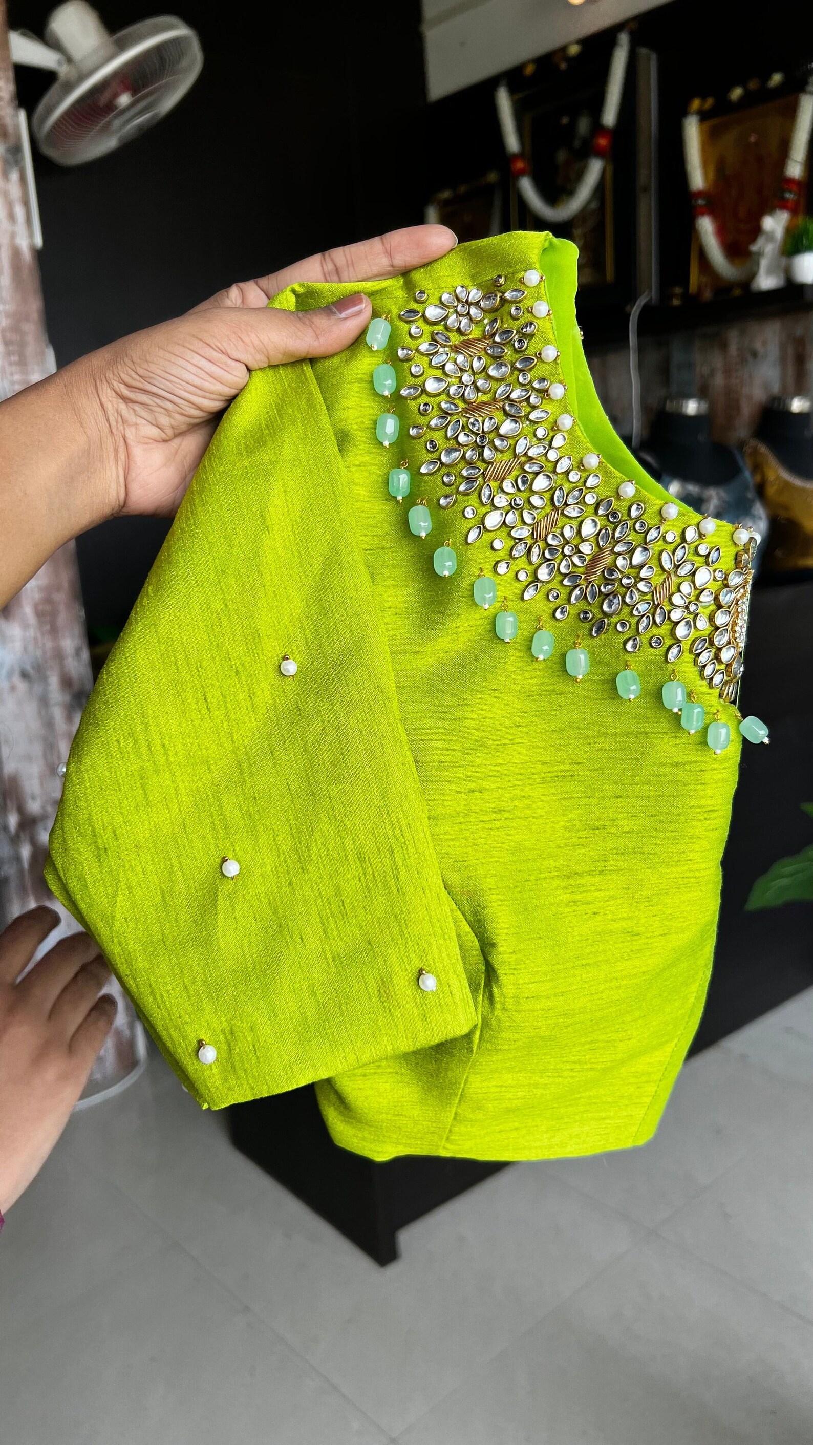 Hand Worked Parrot Green Jewel Neck Blouse - Etsy