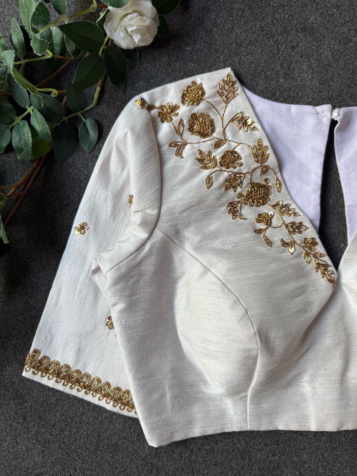 Silver White Hand Work Blouse main image 0