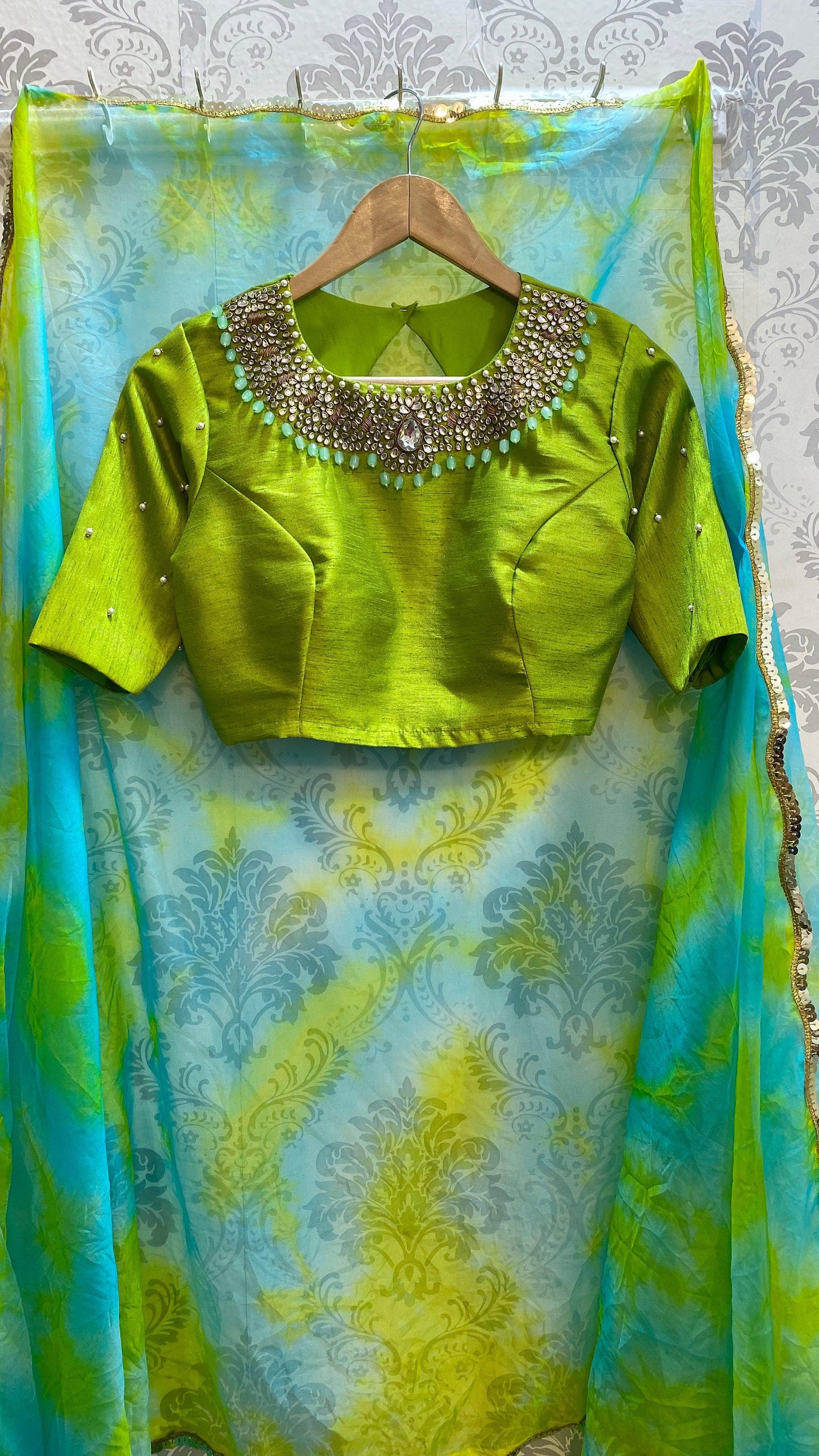 Hand Worked Parrot Green Jewel Neck Blouse - Etsy
