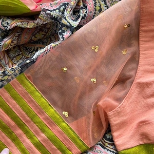 Midnight blue paisleys chiffon saree with hand worked blouse image 9