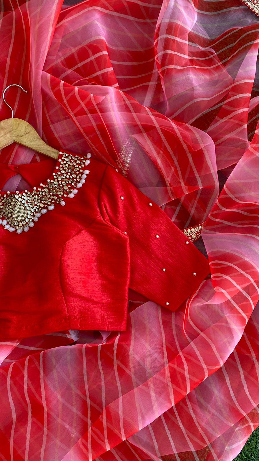 S Neck Stone Work Red Women Blouse main image 1