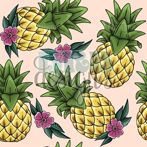 Pineapple Tattoo Hand Drawn Digital PNG Seamless File
