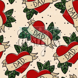 Dad Tattoo Heart Hand Drawn Digital PNG Seamless File
