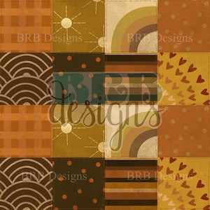 Rust Rainbow Quilt Hand Drawn Seamless Digital PNG File