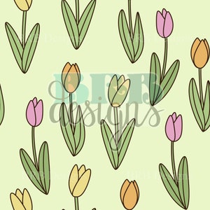 Field Of Tulips Hand Drawn Seamless Digital PNG File