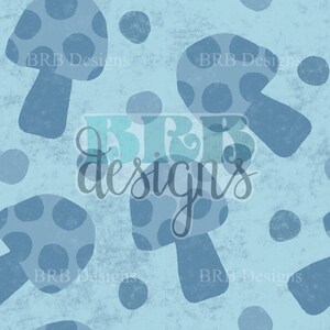 Distressed Blue Mushroom Hand Drawn Digital PNG Seamless File