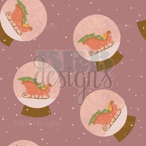 Sled Snow Globe Hand Drawn Digital PNG Seamless File