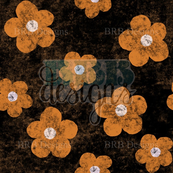 Distressed Halloween Flowers Hand Drawn Digital PNG Seamless File