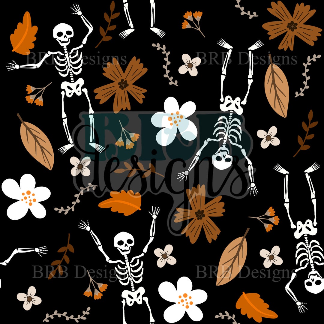 Skeleton Floral Hand Drawn Seamless PNG Digital File - Etsy
