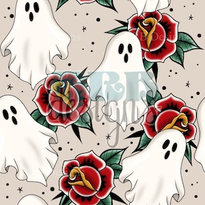 Ghost Tattoo Hand Drawn Digital ONG Seamless File