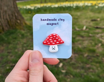 mushroom magnet, handmade clay fridge magnet, toadstool fridge magnet