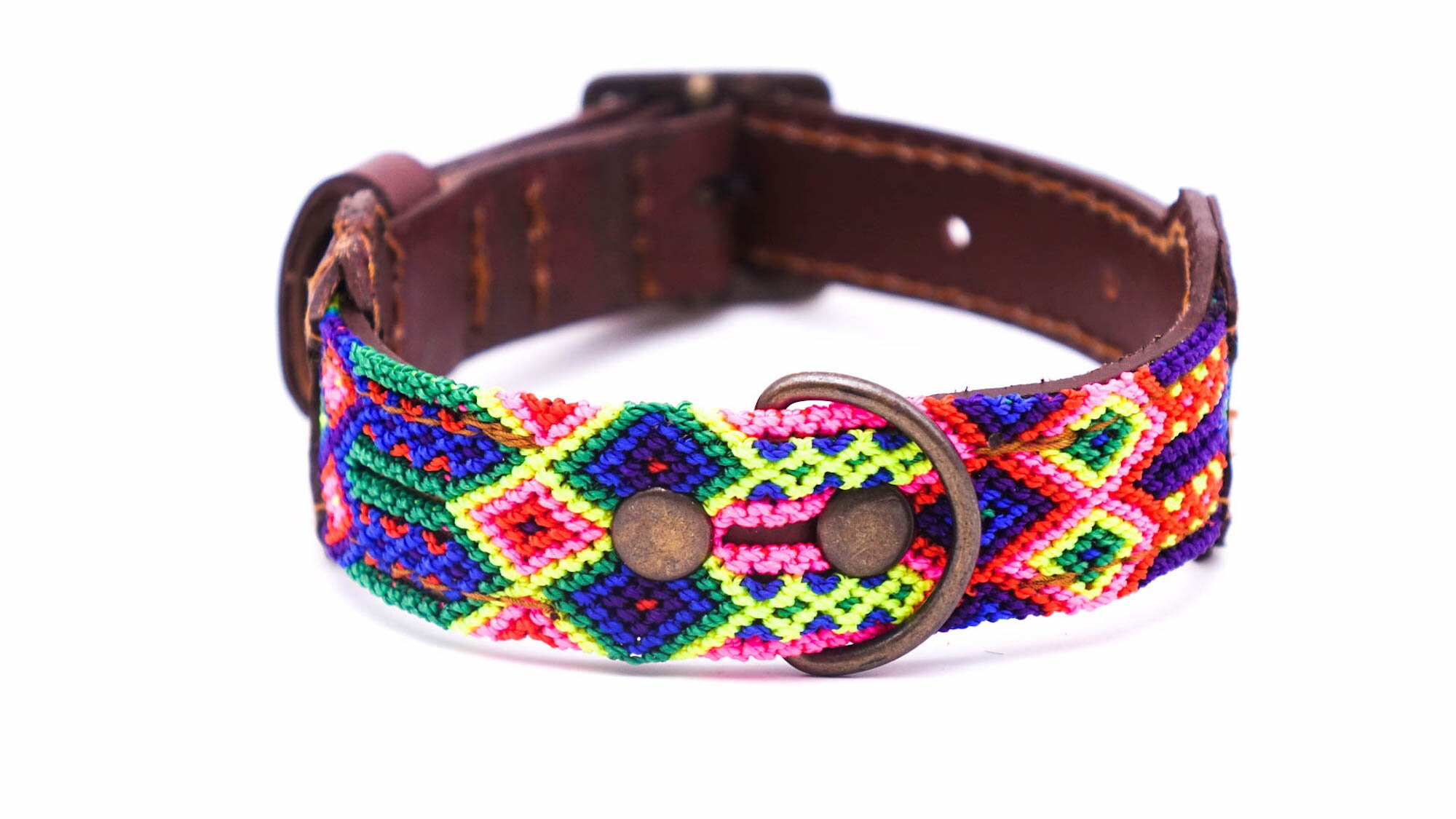 Collier Pour Chien Mexicain Coloré en Cuir et Tissage Traditionnel - Travail Artisanal Unique Taille