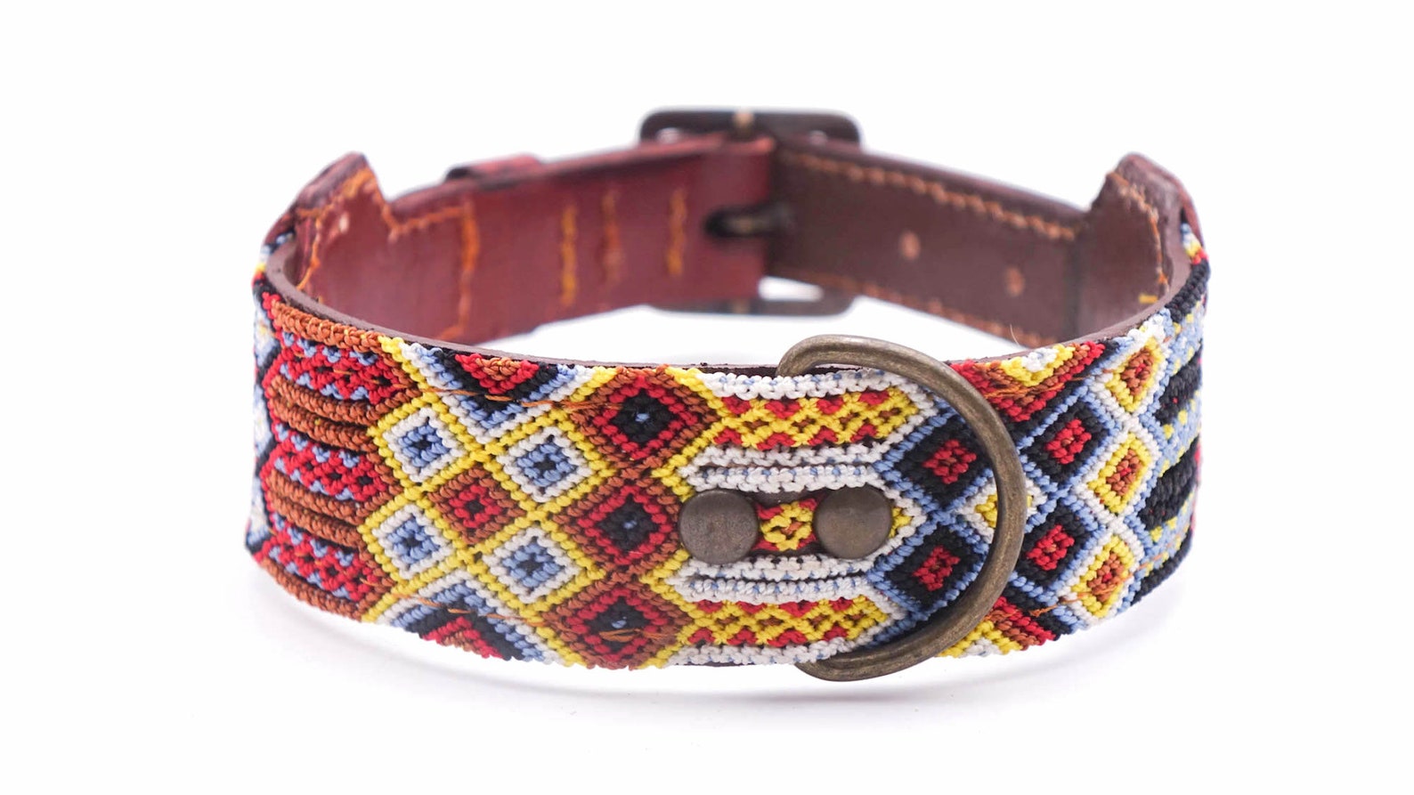 Colorful Mexican dog collar in leather and traditional weaving Etsy