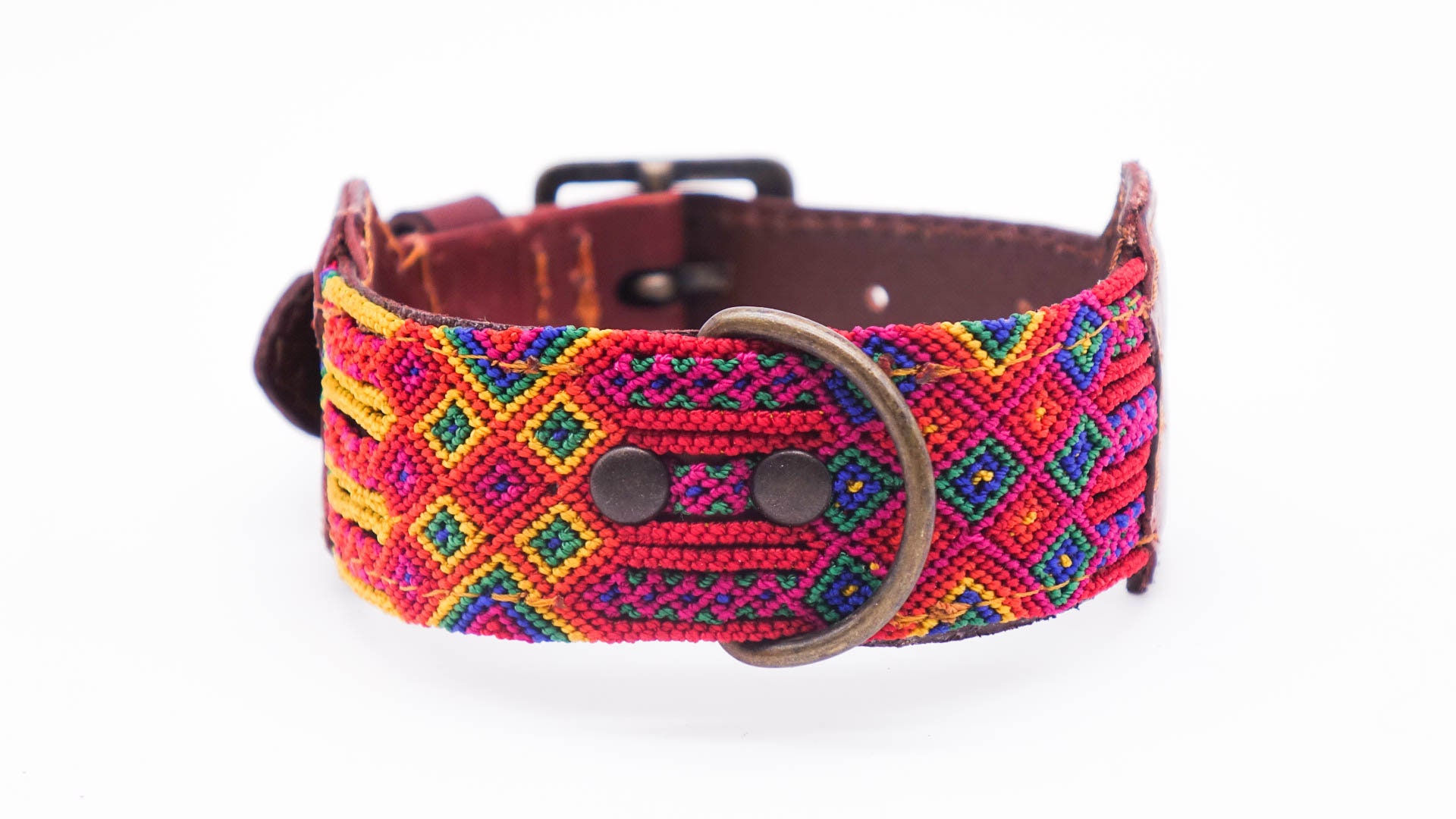 Colorful Mexican dog collar in leather and traditional weaving Etsy
