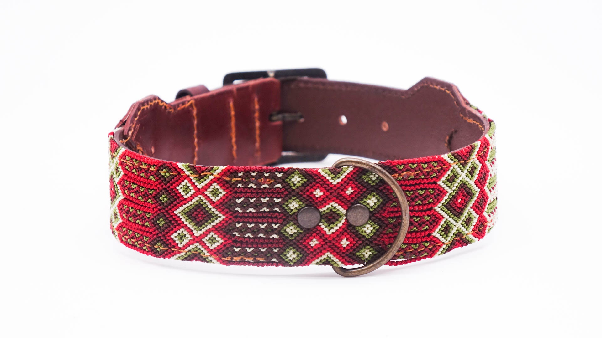 Colorful Mexican dog collar in leather and traditional weaving Etsy