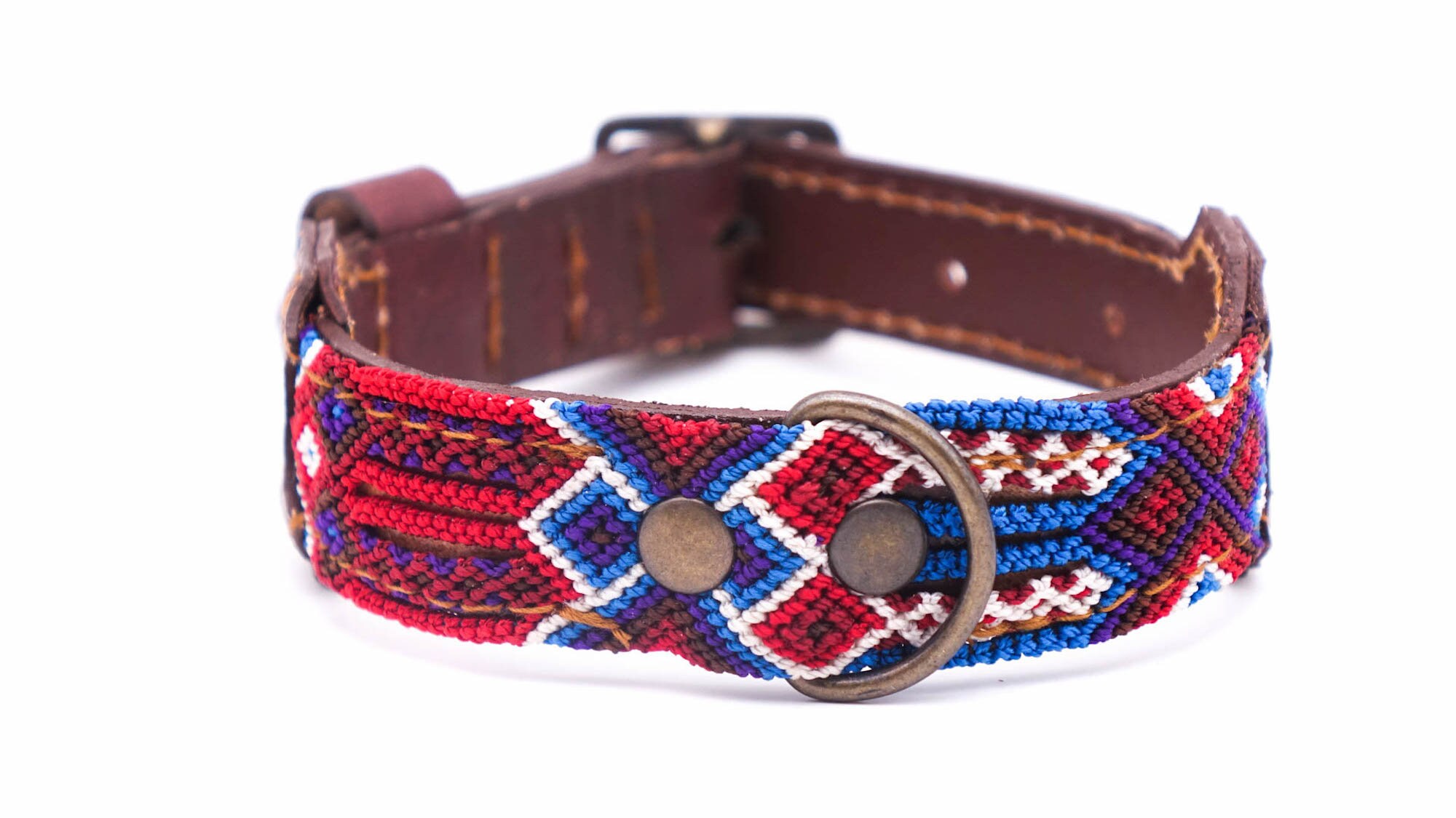Collier Pour Chien Mexicain Coloré en Cuir et Tissage Traditionnel - Travail Artisanal Unique Taille
