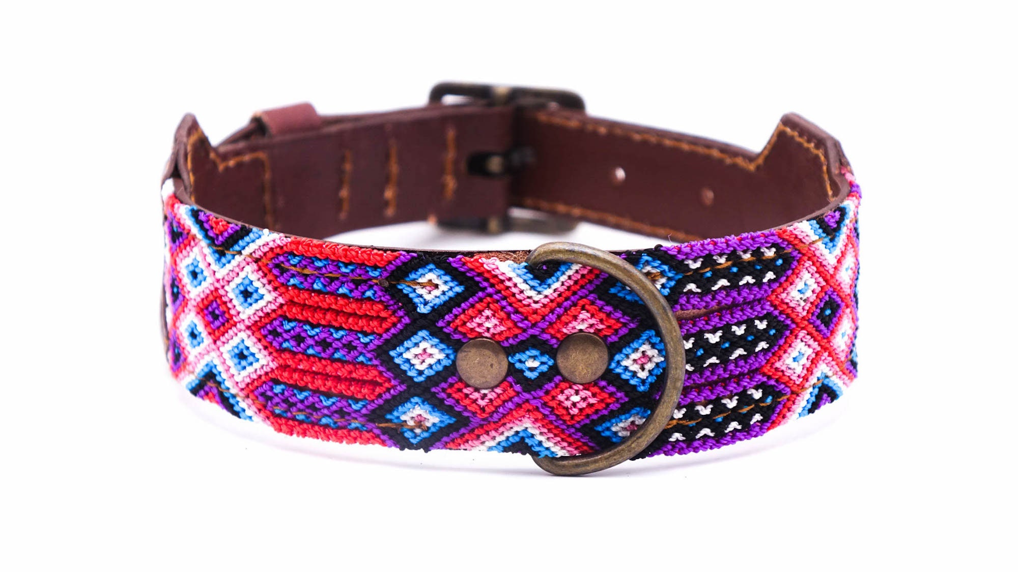 Colorful Mexican dog collar in leather and traditional weaving Etsy
