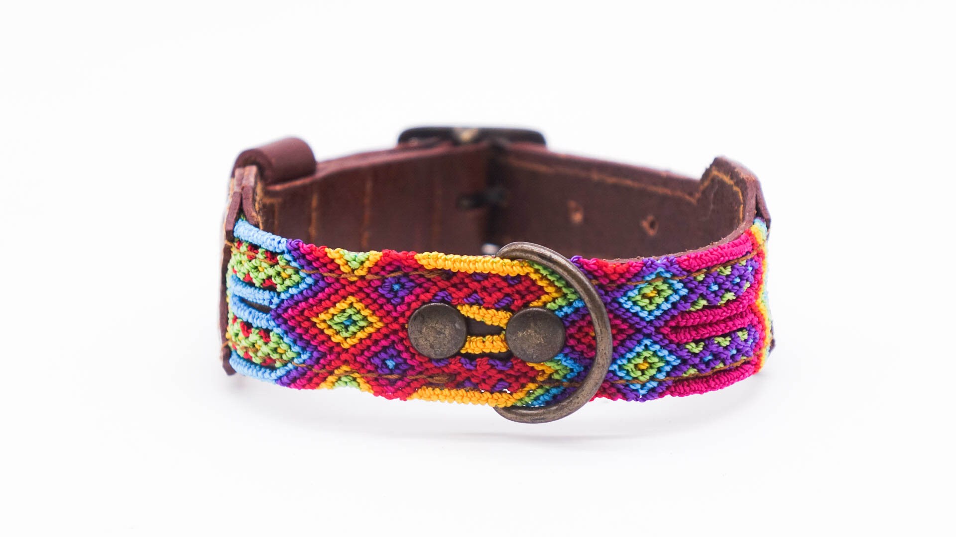 Collier Pour Chien Mexicain Coloré en Cuir et Tissage Traditionnel - Travail Artisanal Unique Taille