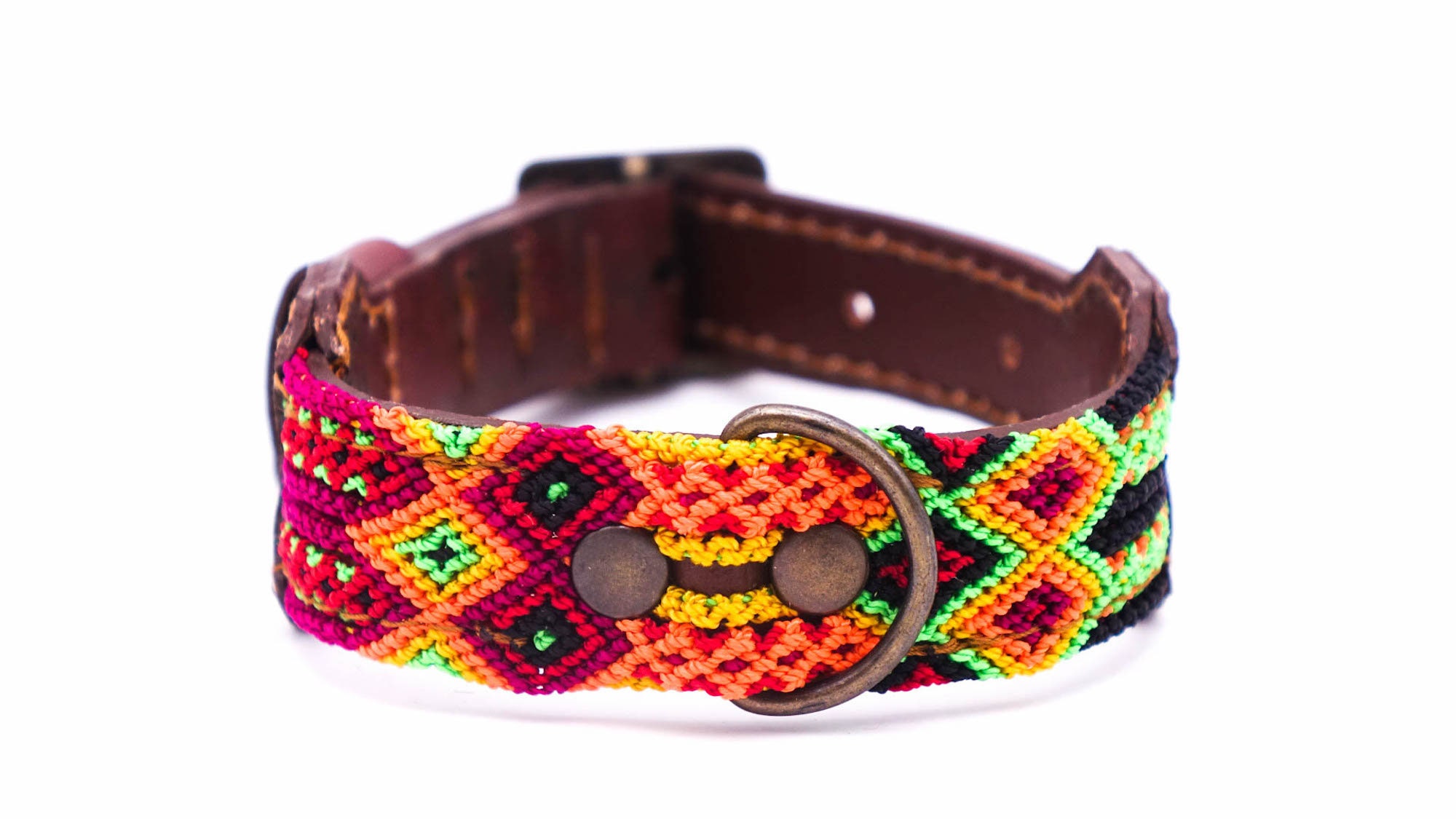 Collier Pour Chien Mexicain Coloré en Cuir et Tissage Traditionnel - Travail Artisanal Unique Taille