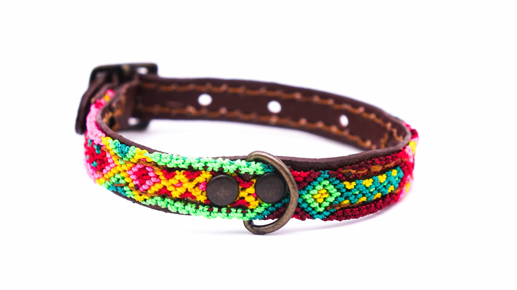 Collier Pour Chien Mexicain Coloré en Cuir et Tissage Traditionnel - Travail Artisanal Unique Taille