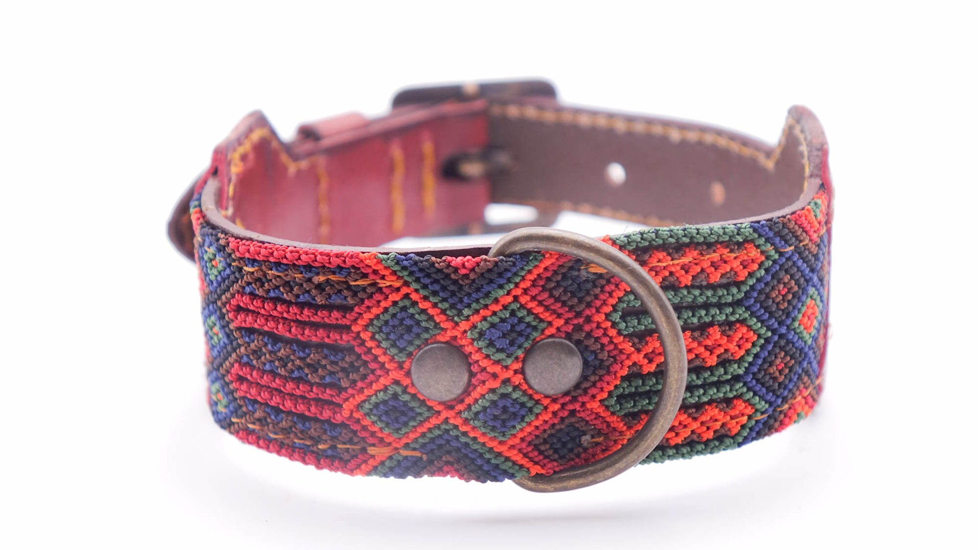 Collier Pour Chien Mexicain Coloré en Cuir et Tissage Traditionnel - Travail Artisanal Unique Taille