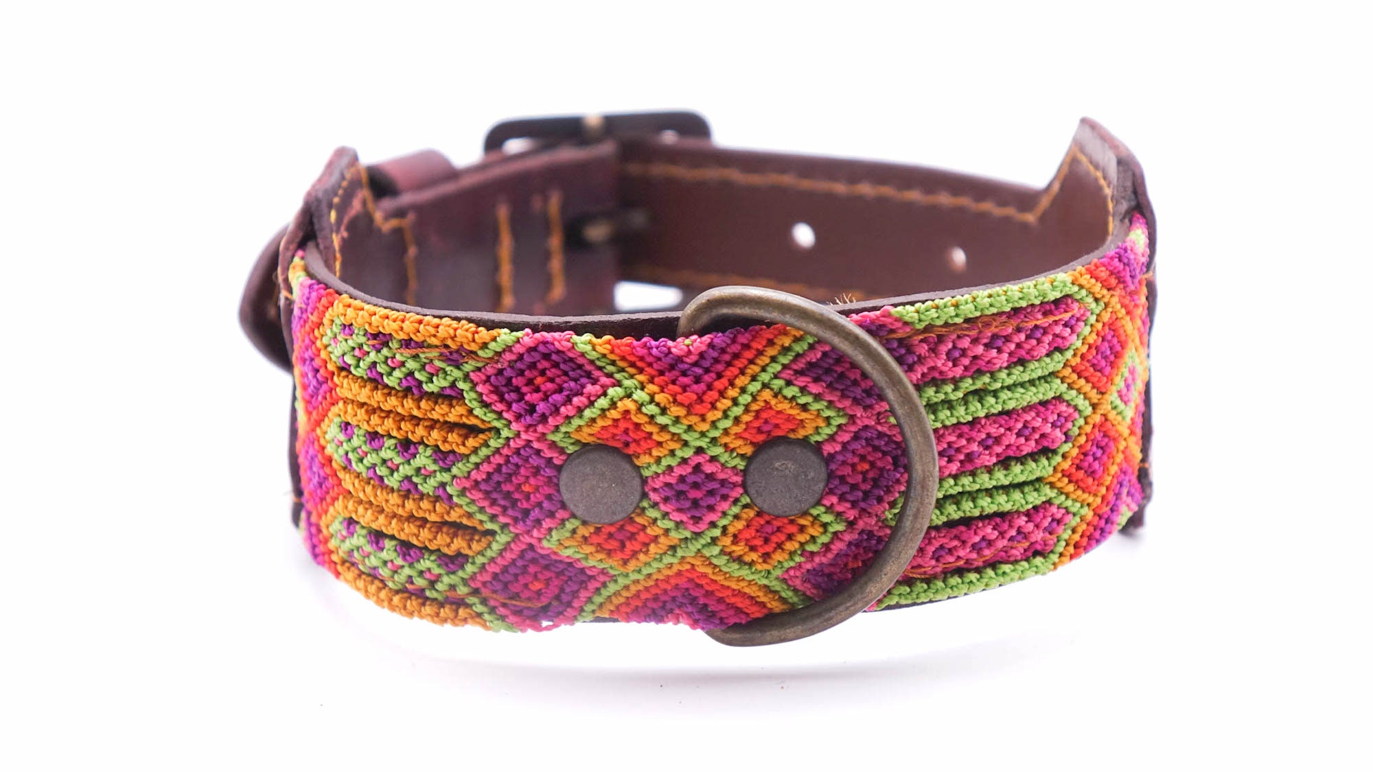 Collier Pour Chien Mexicain Coloré en Cuir et Tissage Traditionnel - Travail Artisanal Unique Taille