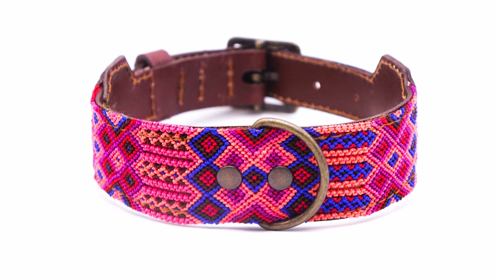 Colorful Mexican dog collar in leather and traditional weaving Etsy