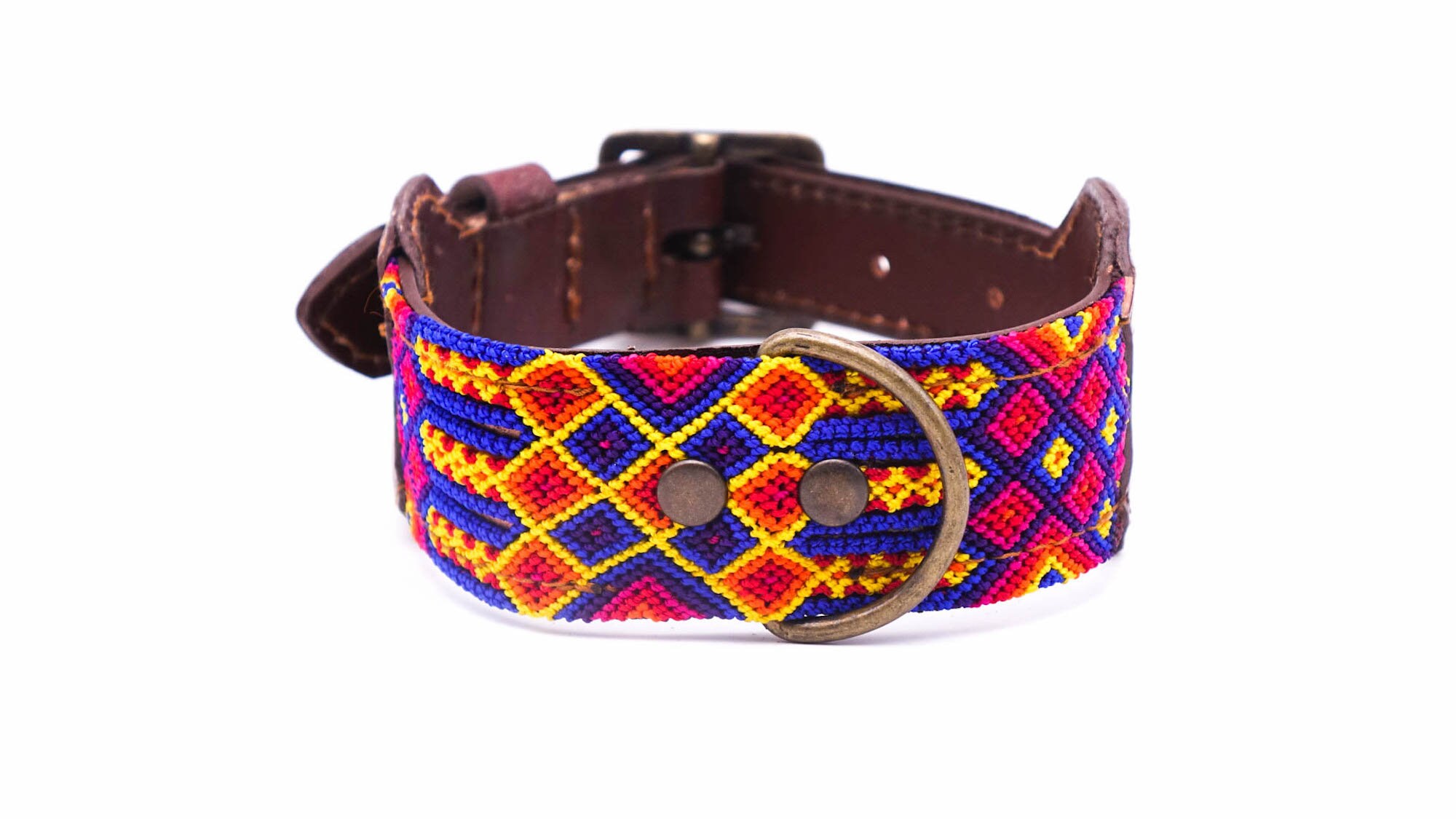 Collier Pour Chien Mexicain Coloré en Cuir et Tissage Traditionnel - Travail Artisanal Unique Taille