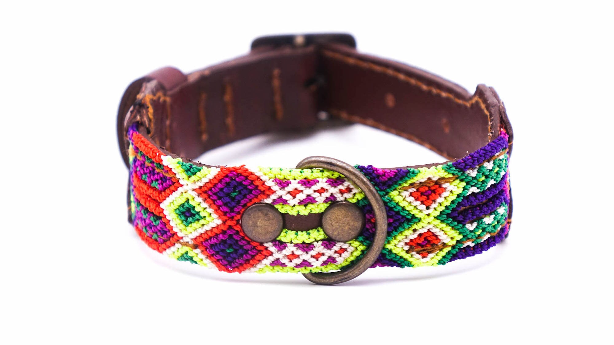 Collier Pour Chien Mexicain Coloré en Cuir et Tissage Traditionnel - Travail Artisanal Unique Taille