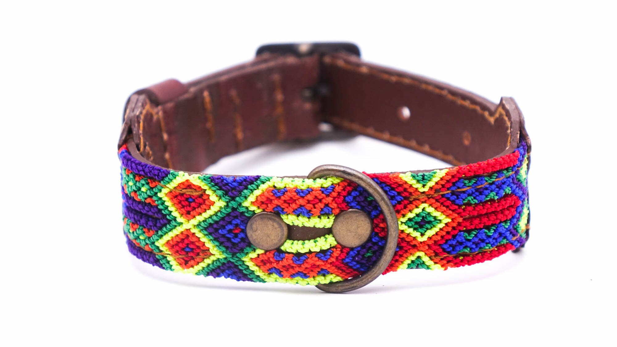 Collier Pour Chien Mexicain Coloré en Cuir et Tissage Traditionnel - Travail Artisanal Unique Taille