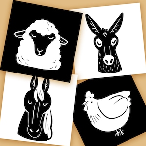 10 Black and White Infant Cards | Farm Animals Edition | Sensory Play, High Contrast Cards | Newborn Visual Stimulation | Montessori