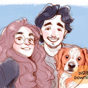 Portrait personnalisé de dessin animé | Idée cadeau pour une mère, un père, un anniversaire et la Saint-Valentin | Art mural numérique imprimable fait main | Cadeau pour les amoureux des animaux de compagnie