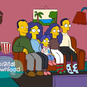 Cartoon familieportret | Aanpasbare illustratie met Simpsons-stijl | Verjaardags- en kerstcadeau | Cartoonify