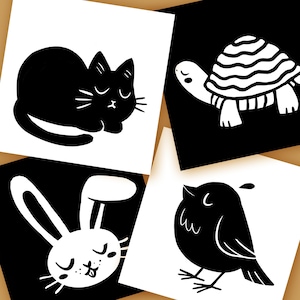 10 cartes en noir et blanc pour bébé | Édition pour animaux de compagnie | Jeu sensoriel, cartes à contraste élevé | Cartes de stimulation visuelle pour nouveau-nés | Éducation Montessori