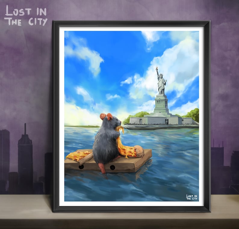 Pizza Rat at the Statue of Liberty Print Lost in the City Etsy