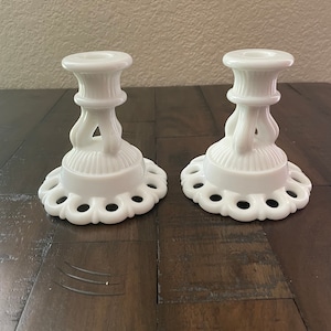 Westmorland milk glass candle stick set