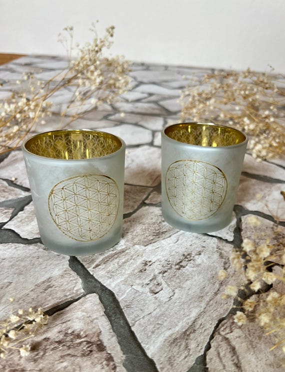 Flower of Life Glass Tea Light Holder - Yoga Decor