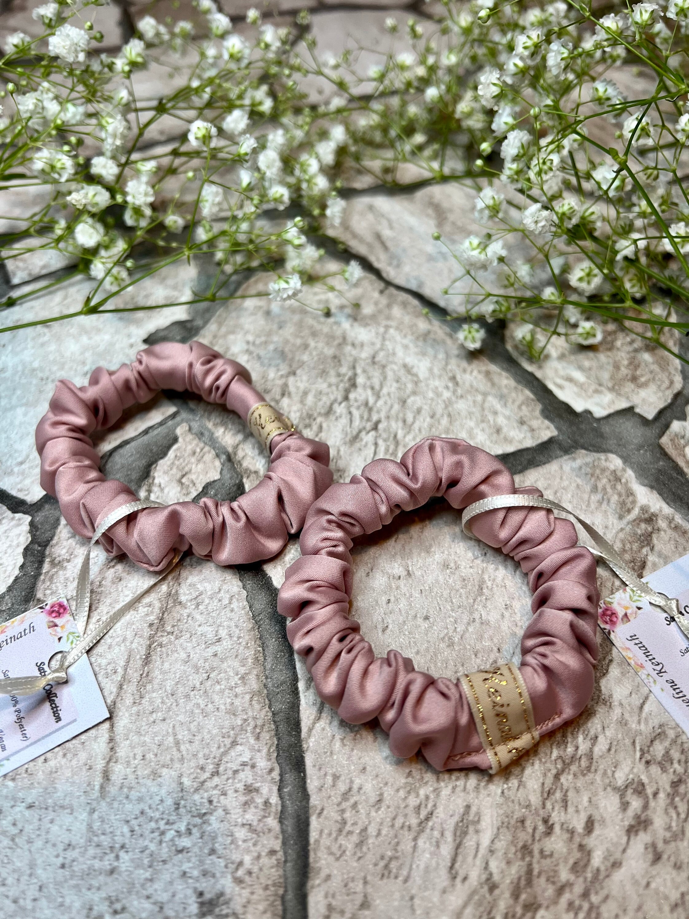 Skinny Satin Scrunchies | Rose Scrunchie | White Scrunchie