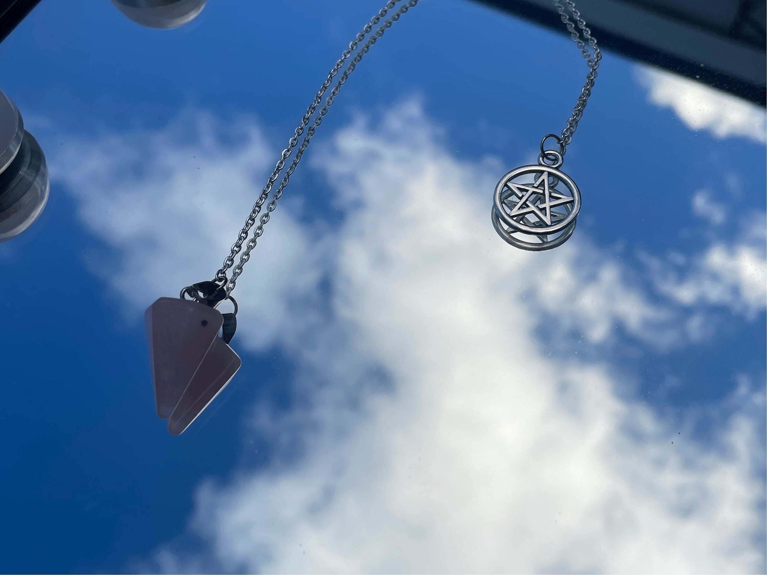 Strawberry Quartz Crystal Pentagram in a Metal Stand