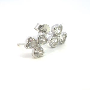 Clover Stud Earrings, Silver Clover Heart Studs, CZ Clover Studs, Silver Clover Studs, Gold Plated Studs, Fashion Earrings, Women Gold Studs