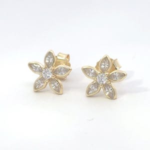 Flower Stud Earrings, Gold Flower Studs, CZ Flower Studs, Gold Plated Studs, Silver Flower Studs, Fashion Earrings, Women Gold Studs