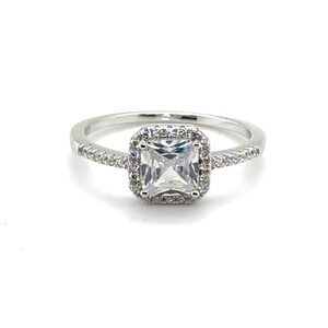Silver Ring, Princess Cut Ring, CZ Halo Engagement Ring, 925 Sterling Silver, Rhodium Plated, Women Ring, Stackable Ring, Gift For Her