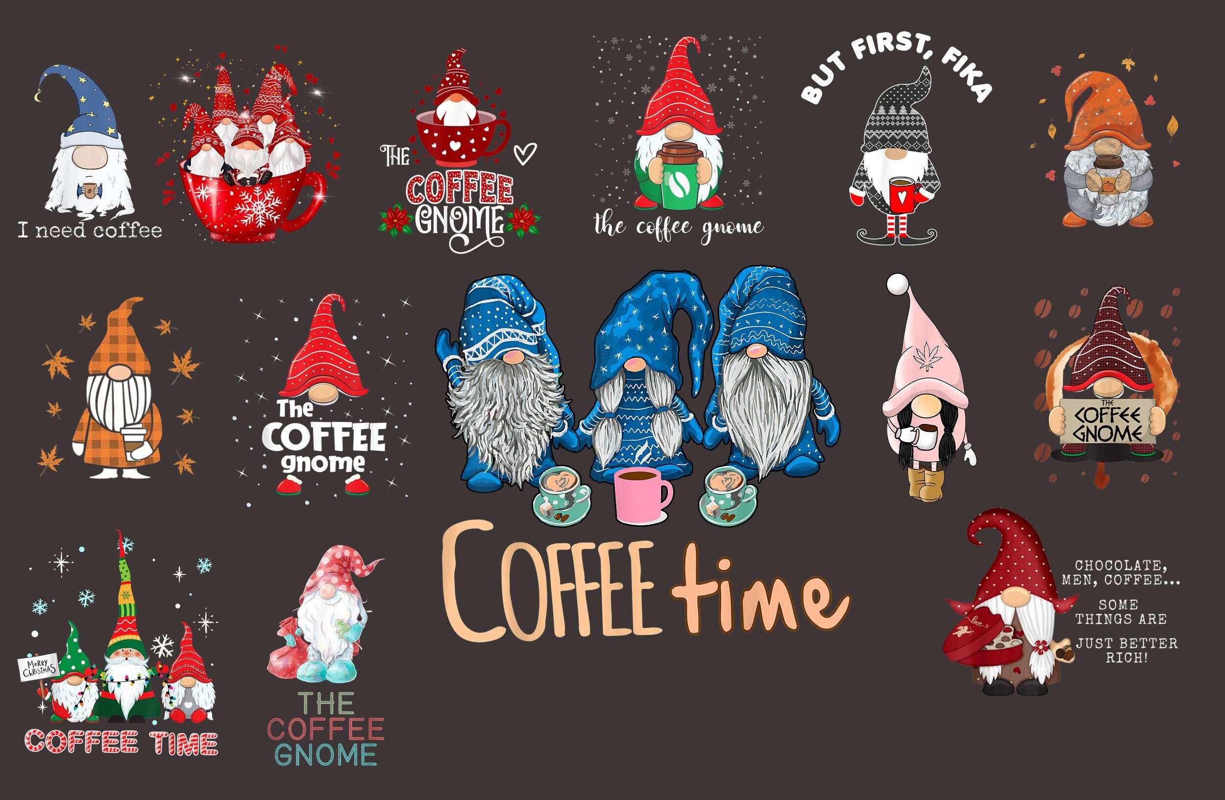 Coffee Gnomes Png Coffee Lover Png Gnomes with Coffee Png | Etsy