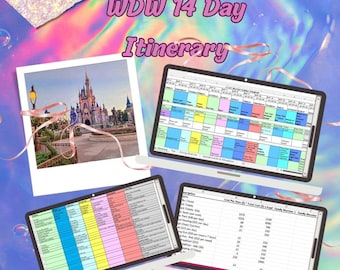 WDW & Universal 14 Day Itinerary | Disney |Vacation Planning Spreadsheet| Excel| Park Information, Packing List, Budgets, Planner, Templates