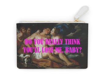 Mini bolso de mano con estampado barroco y texto rosa intenso / Declaración de arte romántico